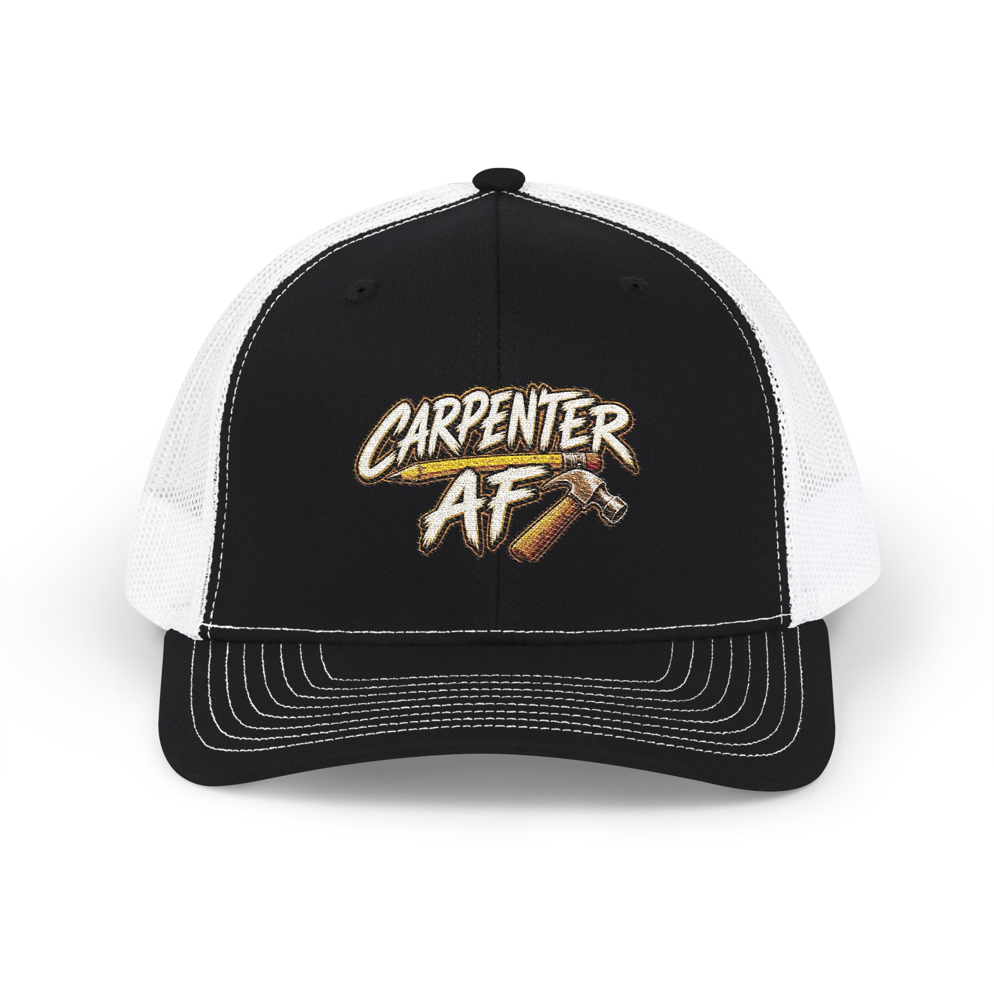 Carpenter AF Snapback Trucker Cap — Rustic Hammer Logo Hat for Woodworkers