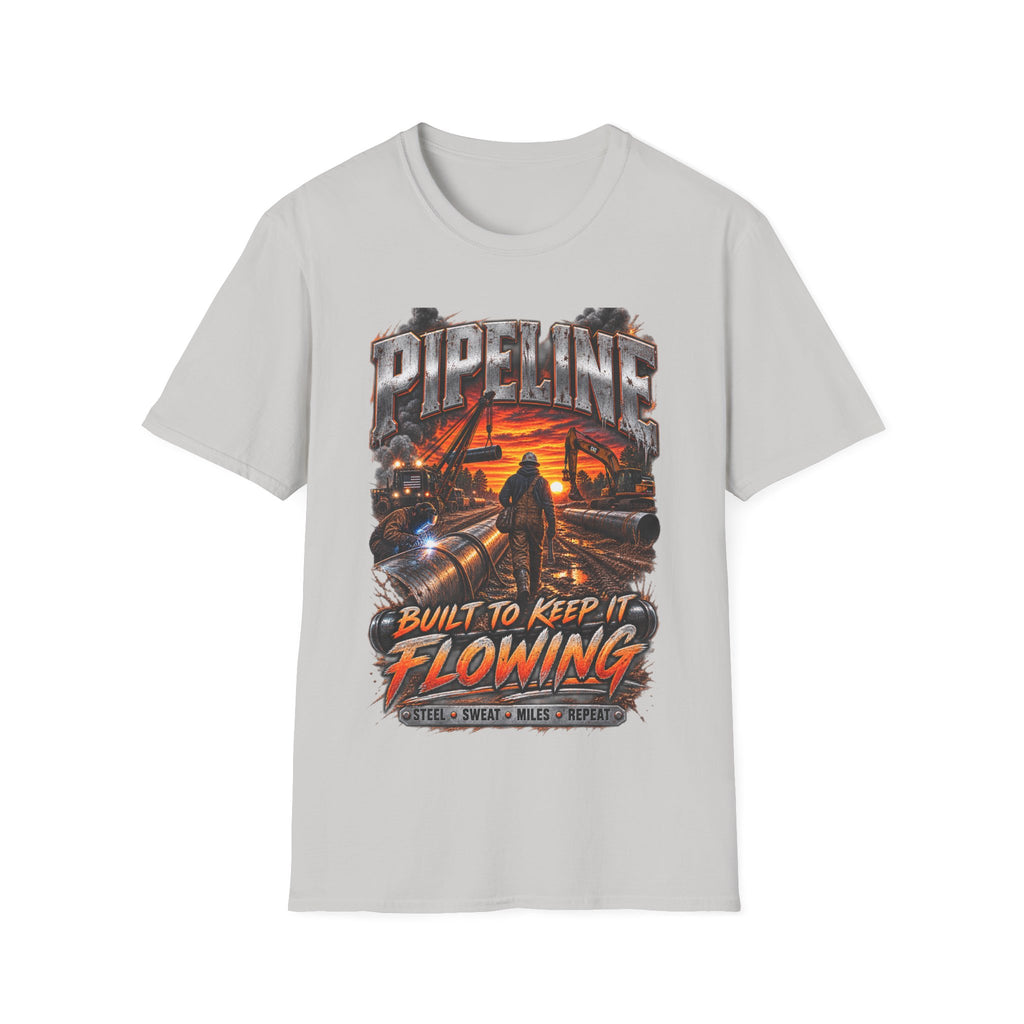 Pipeline Workers Sunset T-Shirt — "Built to Keep It Flowing" Oil & Gas Tee
