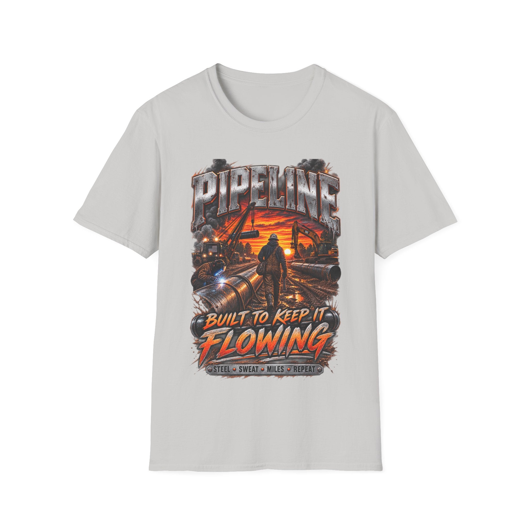Pipeline Workers Sunset T-Shirt — "Built to Keep It Flowing" Oil & Gas Tee