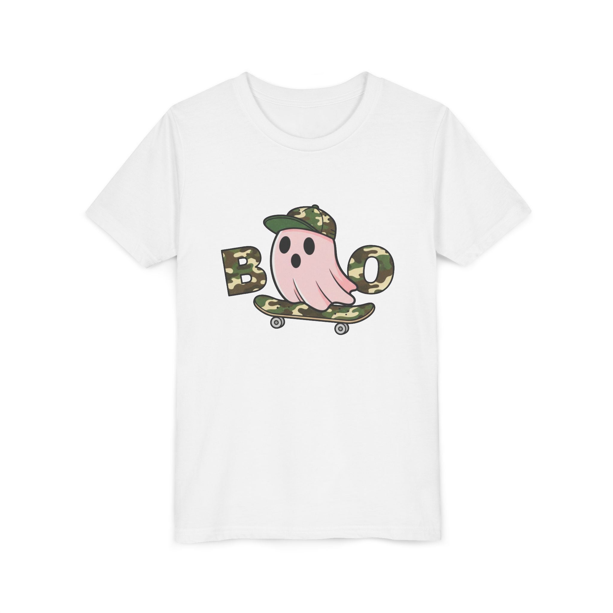 Youth Tee — Camo Skate Ghost “Boo” Graphic Tee