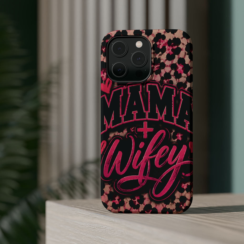 Phone Case — Pink Leopard "Mama Wifey" Magnetic Impact-Resistant Case