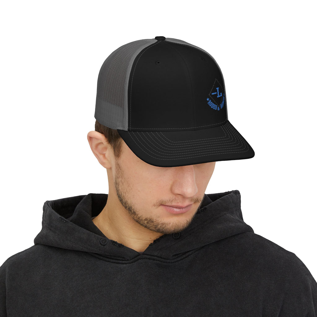 Embroidered Logo Trucker Cap - Black & White Snapback