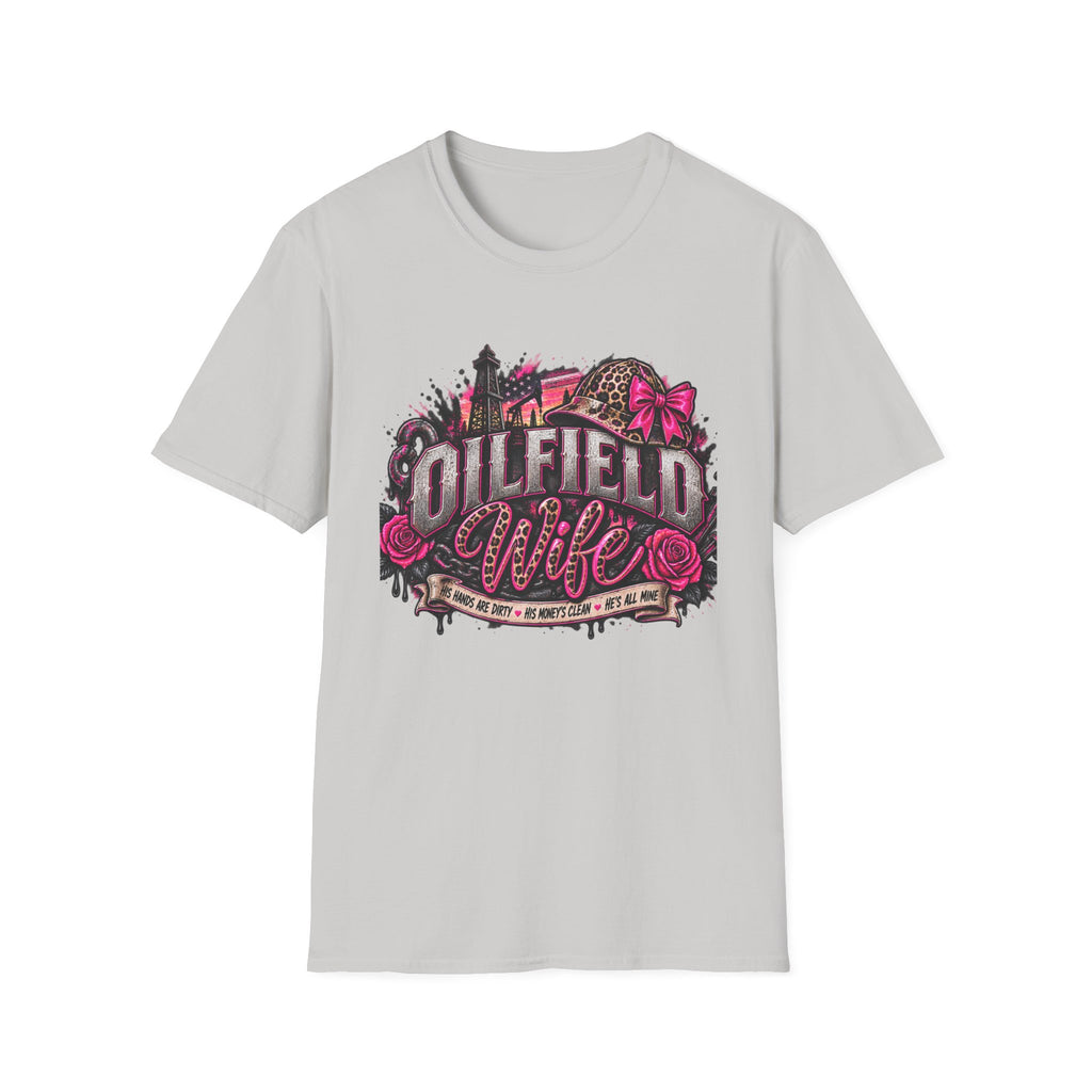 Oilfield Wife T-Shirt — Pink Leopard Bow Oilfield Graphic Tee