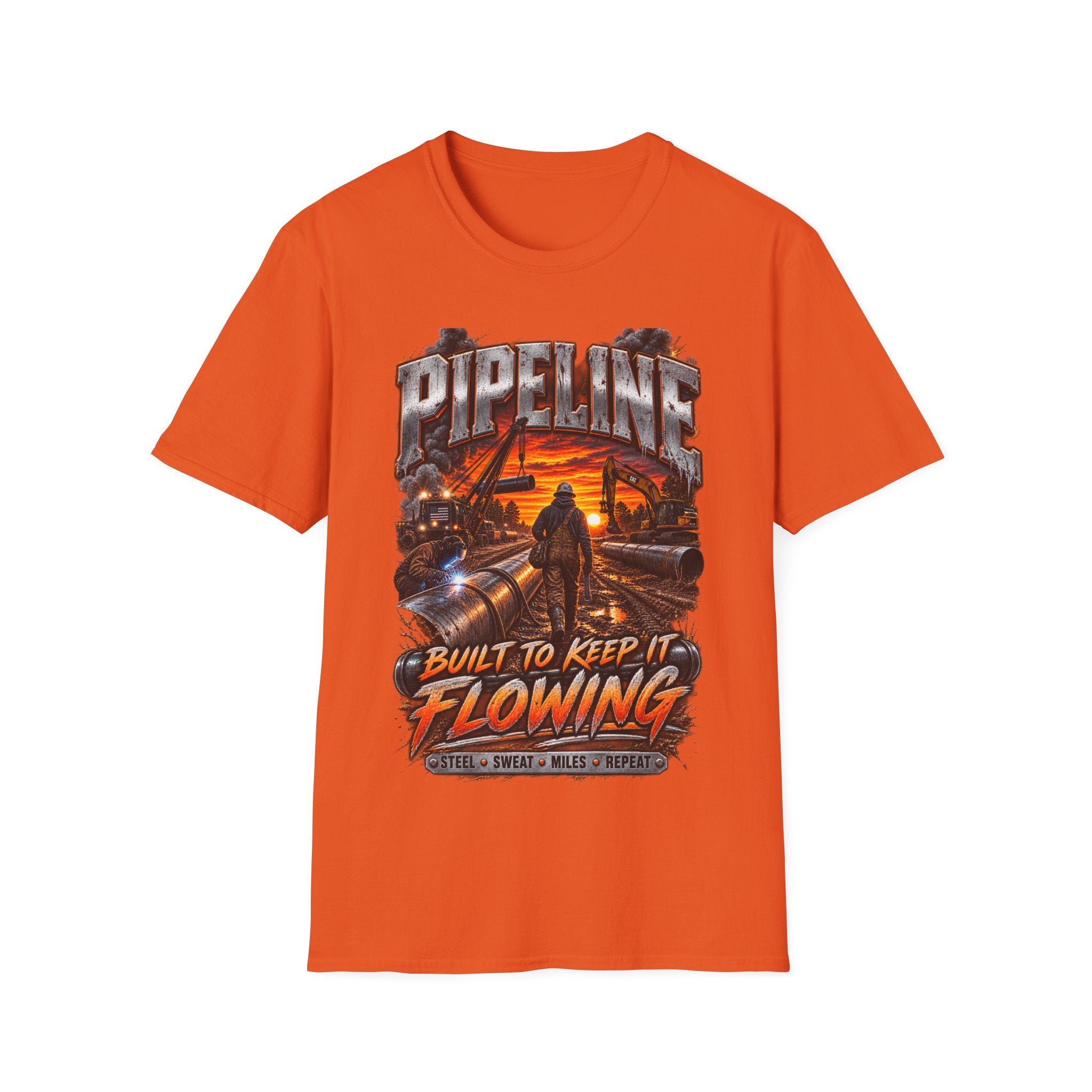 Pipeline Workers Sunset T-Shirt — "Built to Keep It Flowing" Oil & Gas Tee