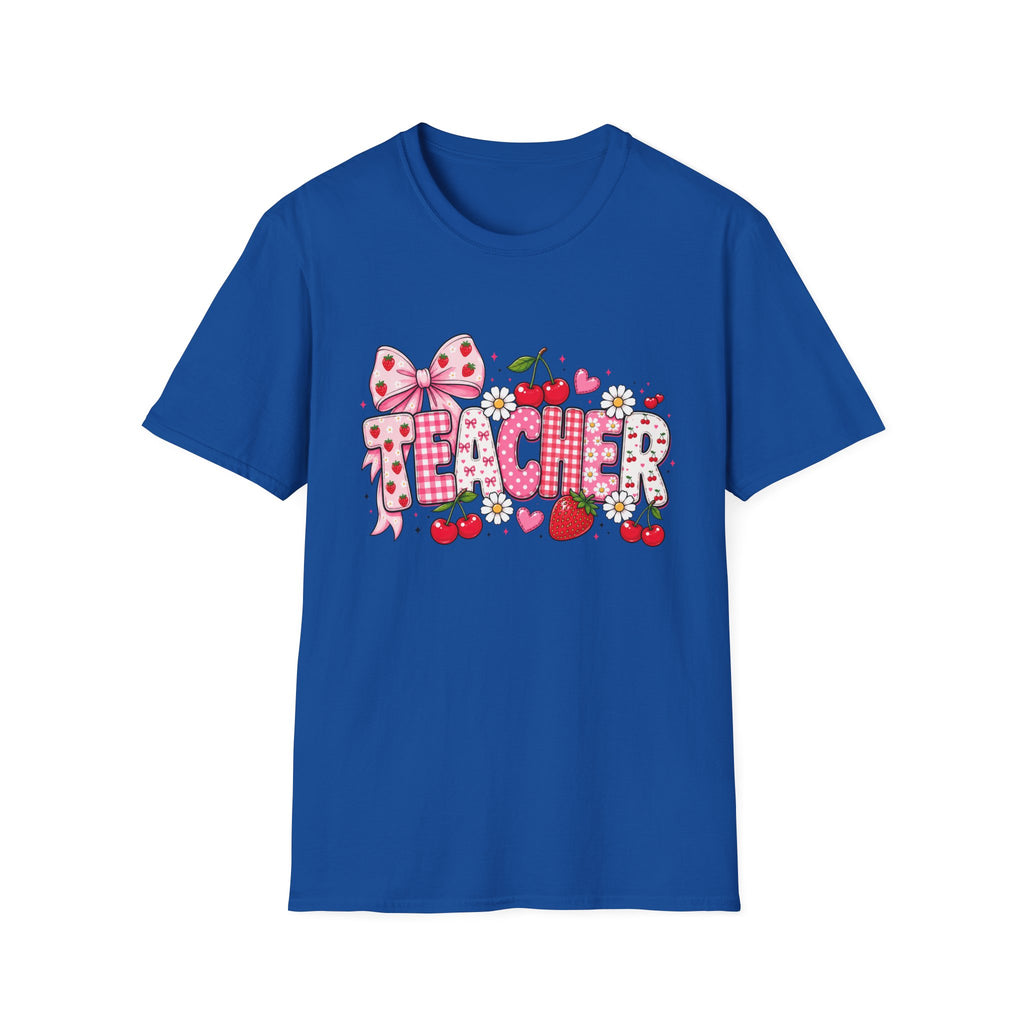Teacher Graphic Tee — Cute Strawberry & Cherry Floral Design