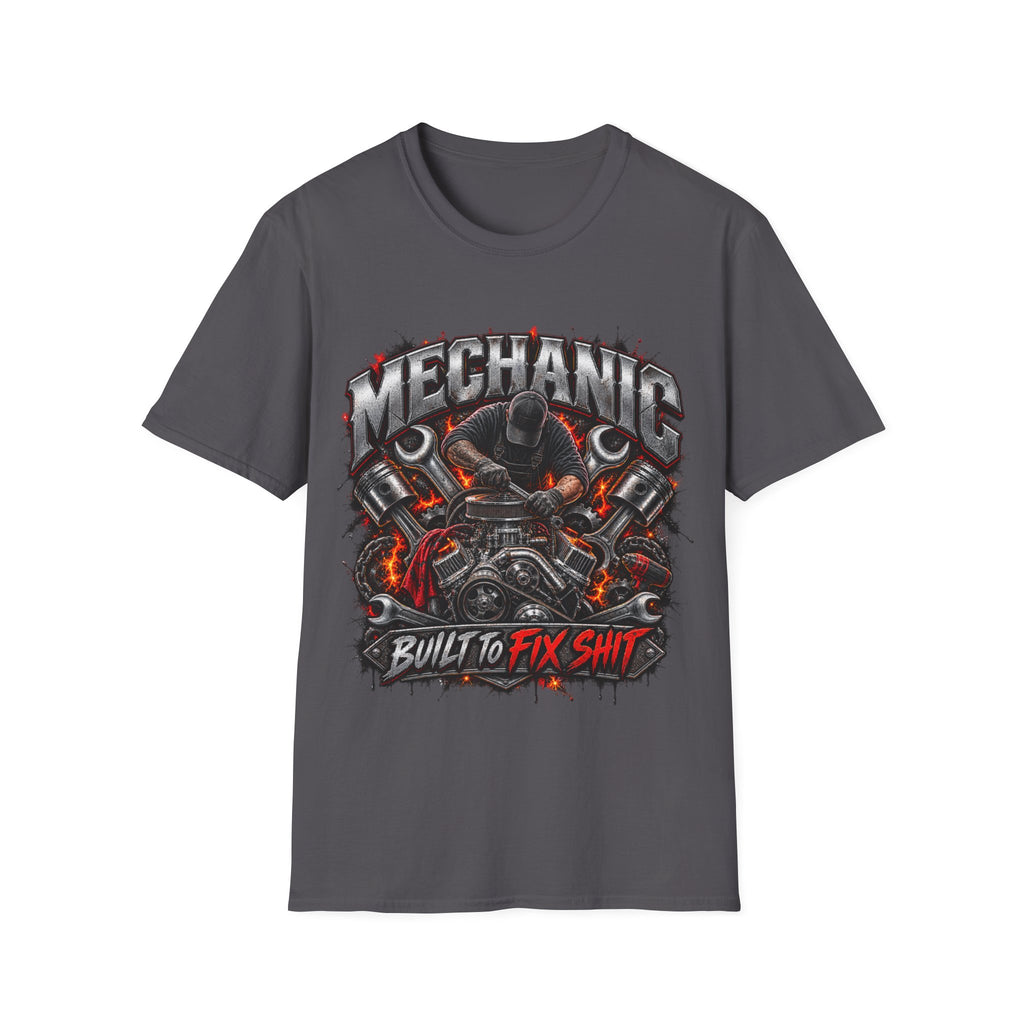 Mechanic T-Shirt — "Built to Fix Sh!t" Garage Wrench Repair Tee