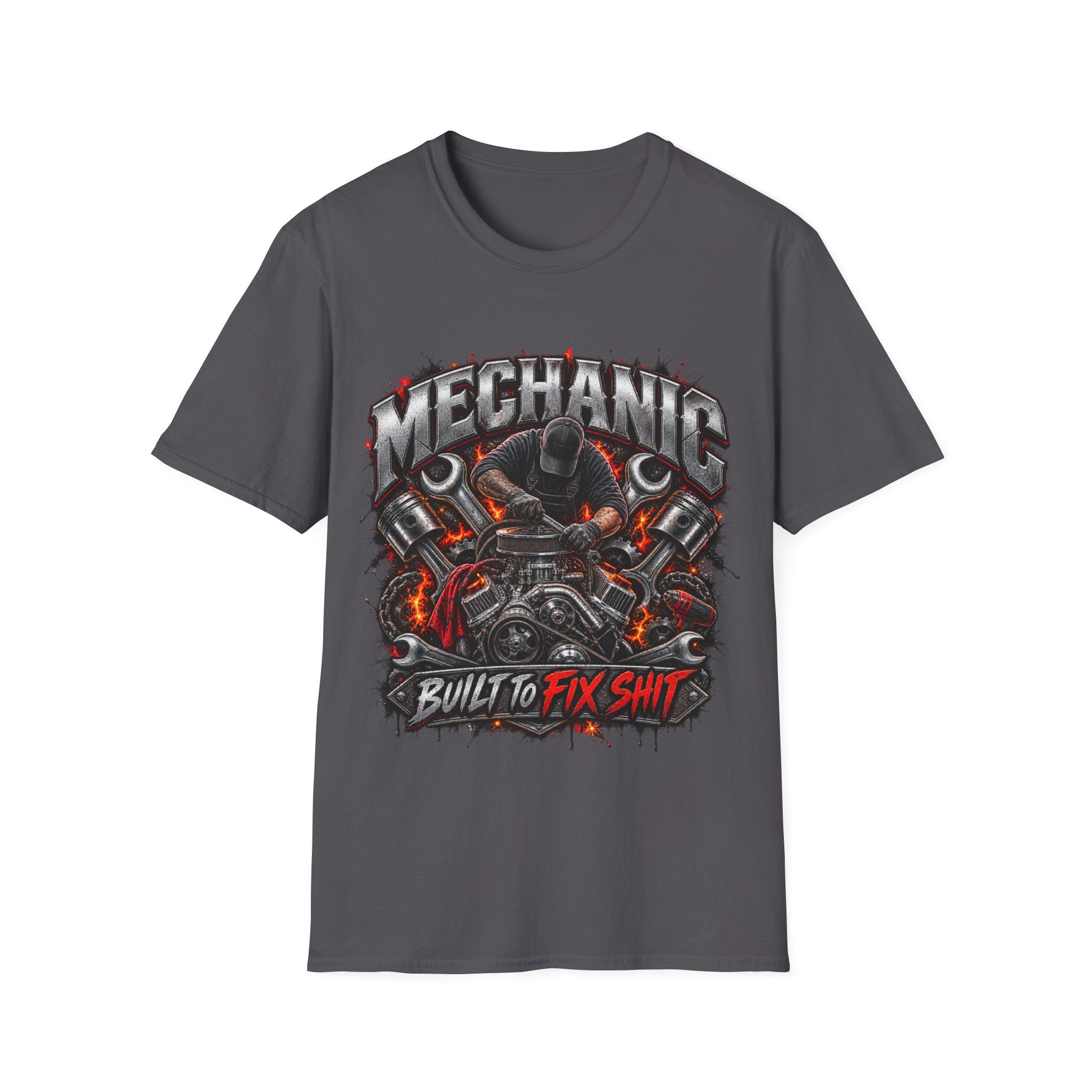 Mechanic T-Shirt — "Built to Fix Sh!t" Garage Wrench Repair Tee