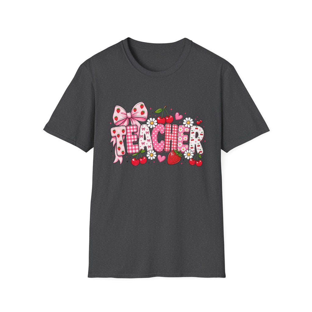 Teacher Graphic Tee — Cute Strawberry & Cherry Floral Design