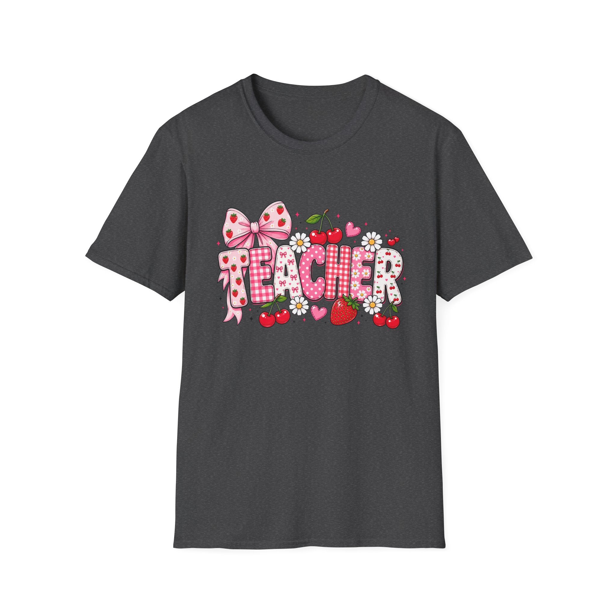 Teacher Graphic Tee — Cute Strawberry & Cherry Floral Design