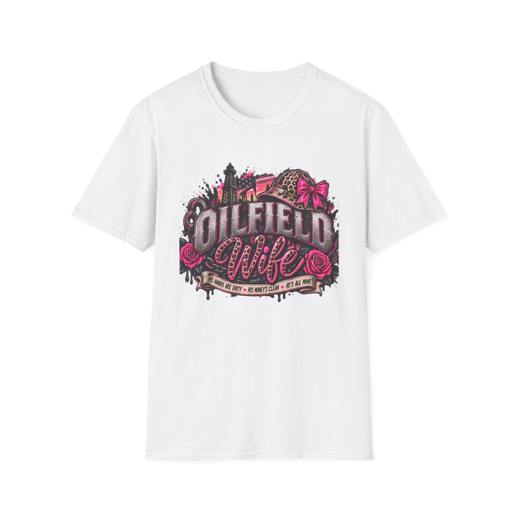 Oilfield Wife T-Shirt — Pink Leopard Bow Oilfield Graphic Tee
