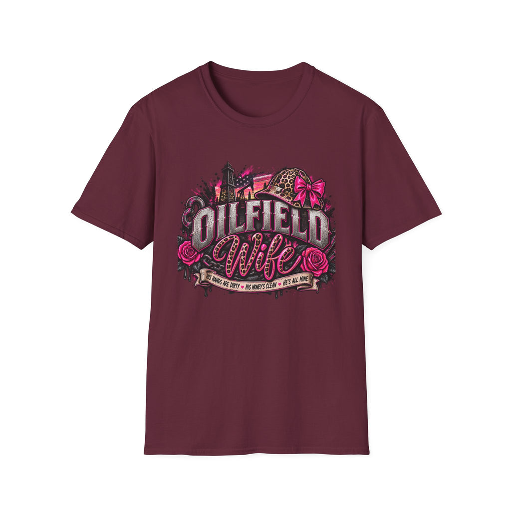 Oilfield Wife T-Shirt — Pink Leopard Bow Oilfield Graphic Tee