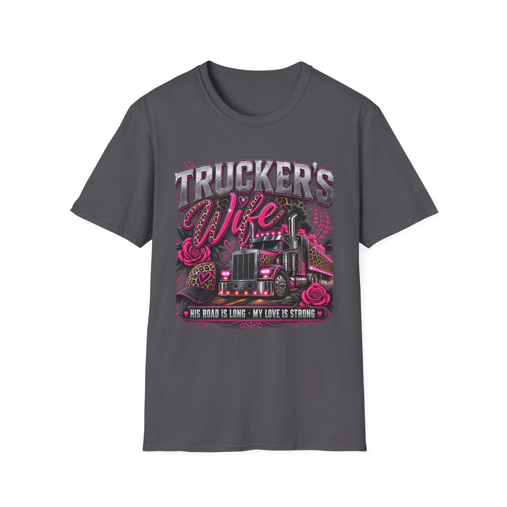 Trucker's Wife T-Shirt — Pink Heart Truck Tee for Trucking Wives