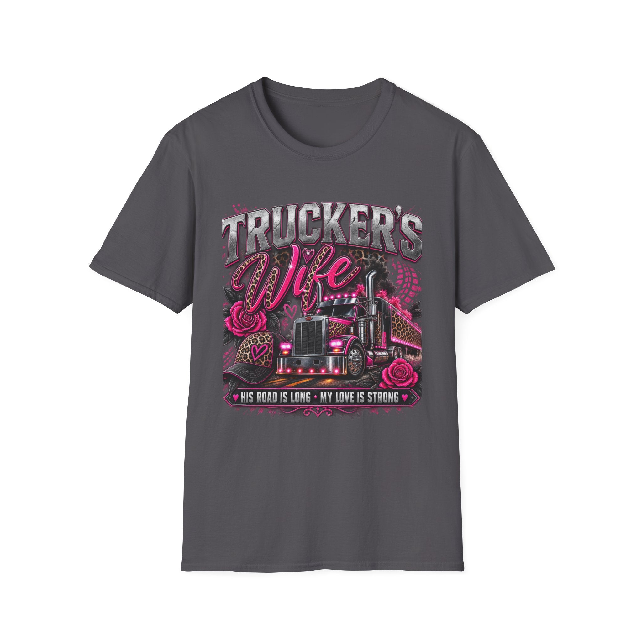 Trucker's Wife T-Shirt — Pink Heart Truck Tee for Trucking Wives
