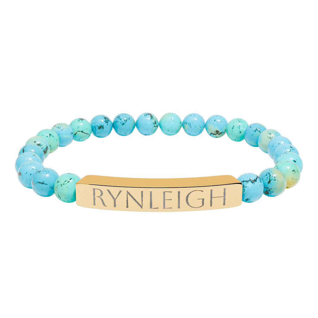 Engravable Natural Stone Bar Bracelet — Personalized Stretch Bead Bracelet