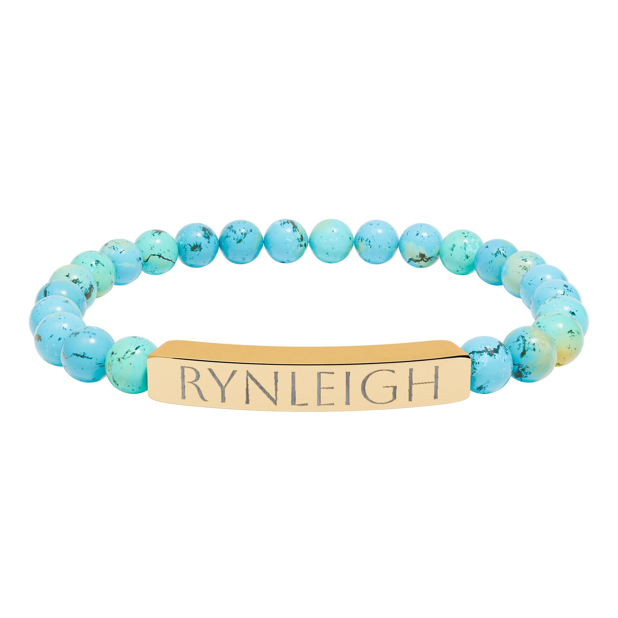 Engravable Natural Stone Bar Bracelet — Personalized Stretch Bead Bracelet