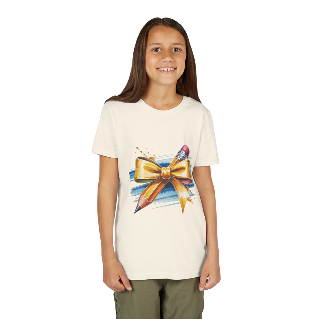 Youth Tee — Pencil with Gold Bow Back-to-School
