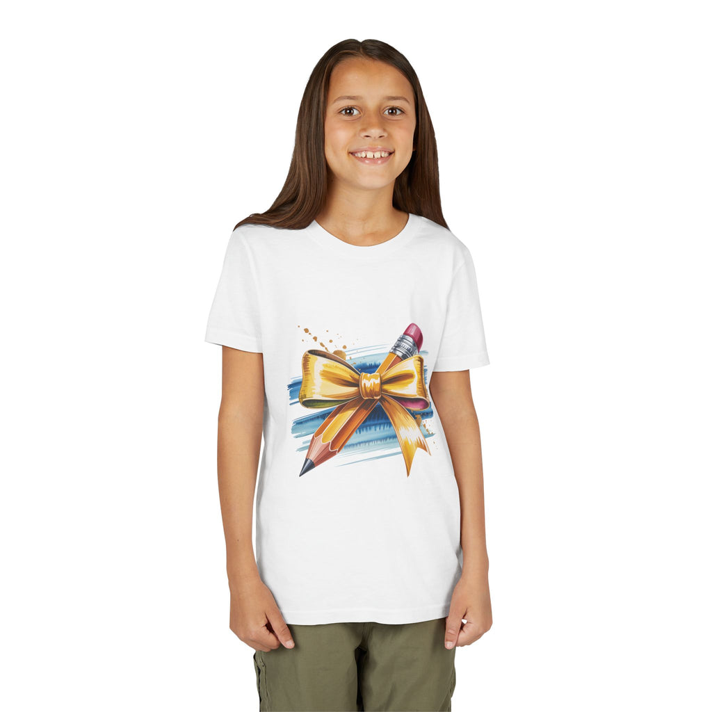 Youth Tee — Pencil with Gold Bow Back-to-School