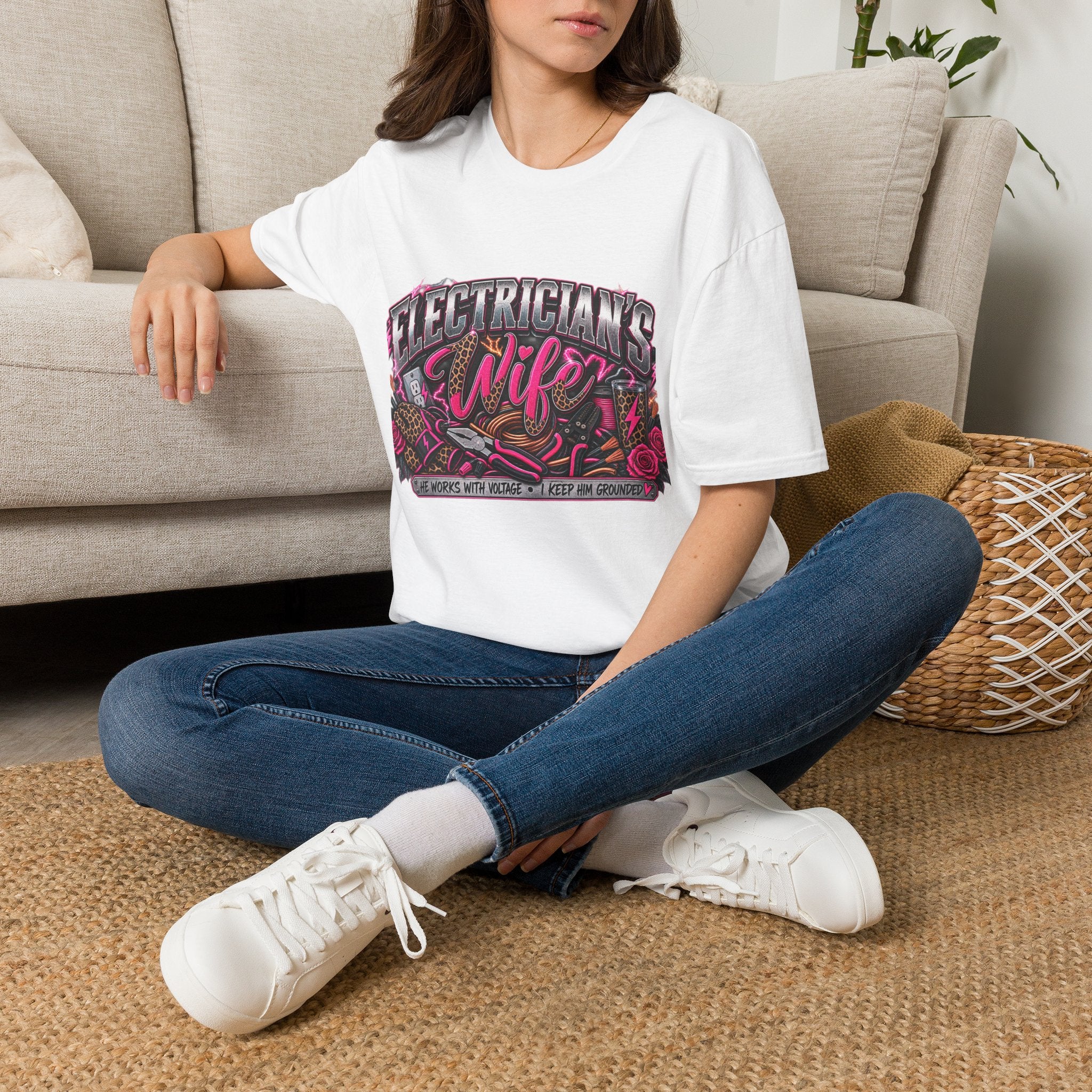 Electrician's Wife T-Shirt — Bold Pink Tradeswife Graphic Tee