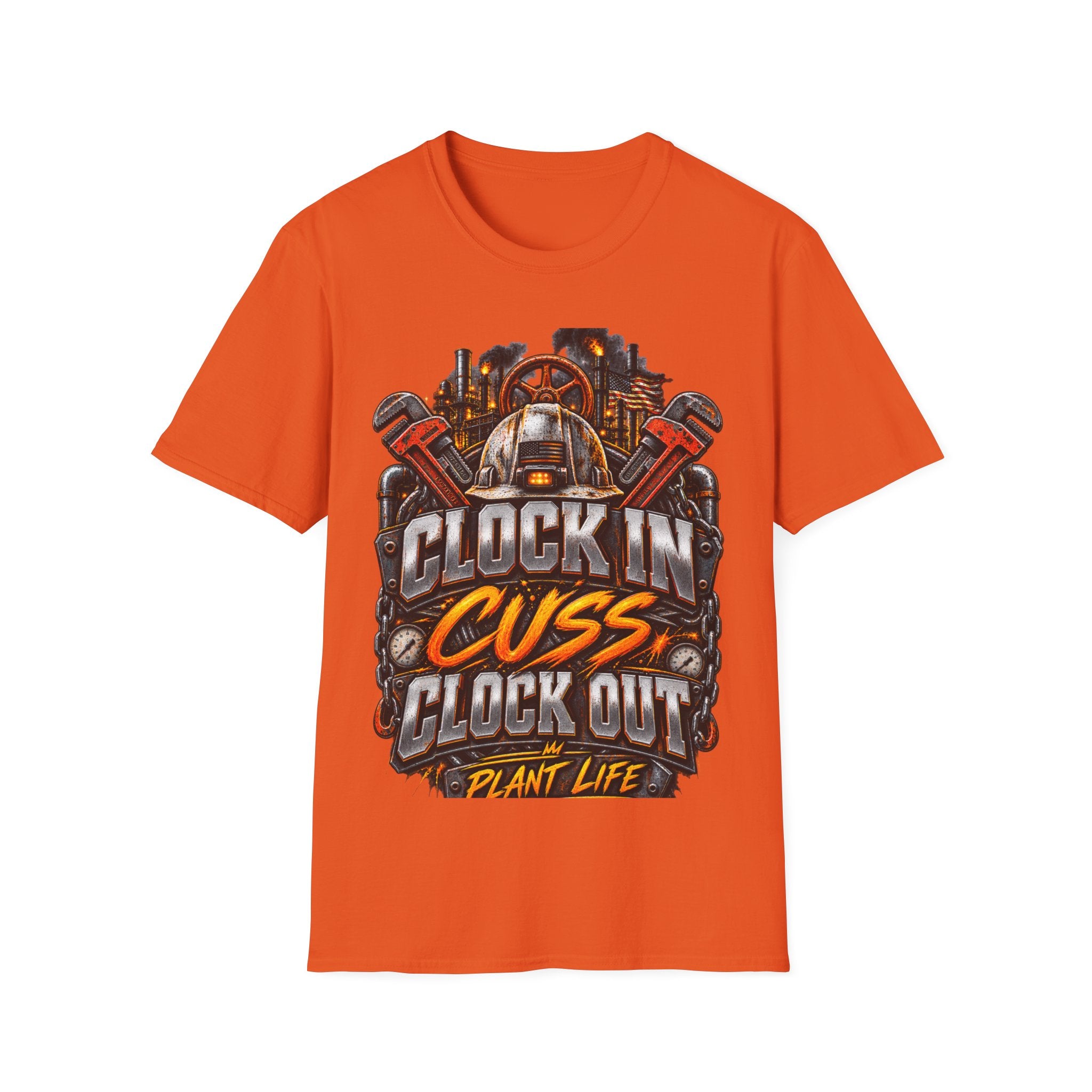 Clock In, Cuss Out Mechanic T‑Shirt — Vintage Industrial Worker Design