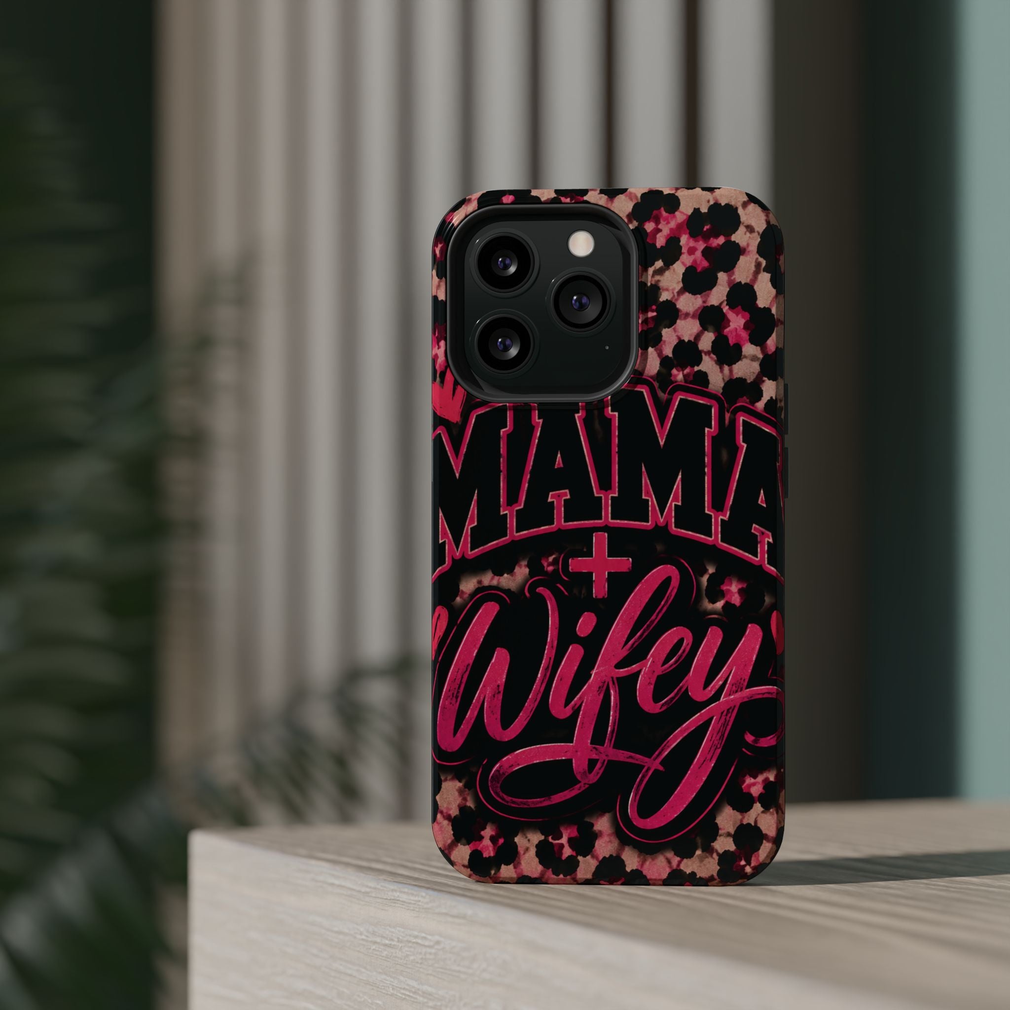 Phone Case — Pink Leopard "Mama Wifey" Magnetic Impact-Resistant Case