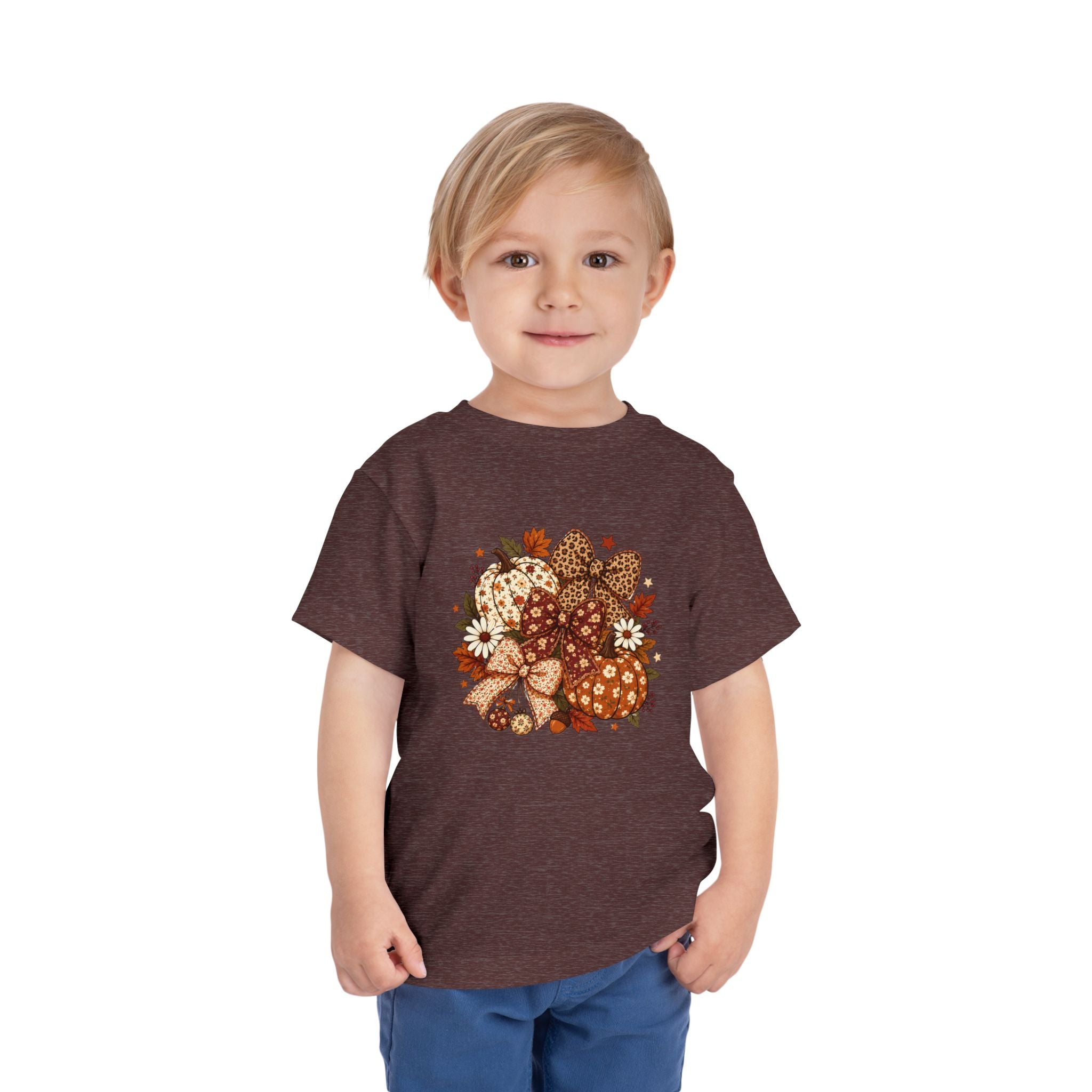 Toddler Tee — Autumn Leopard Floral Pumpkins Fall Bouquet