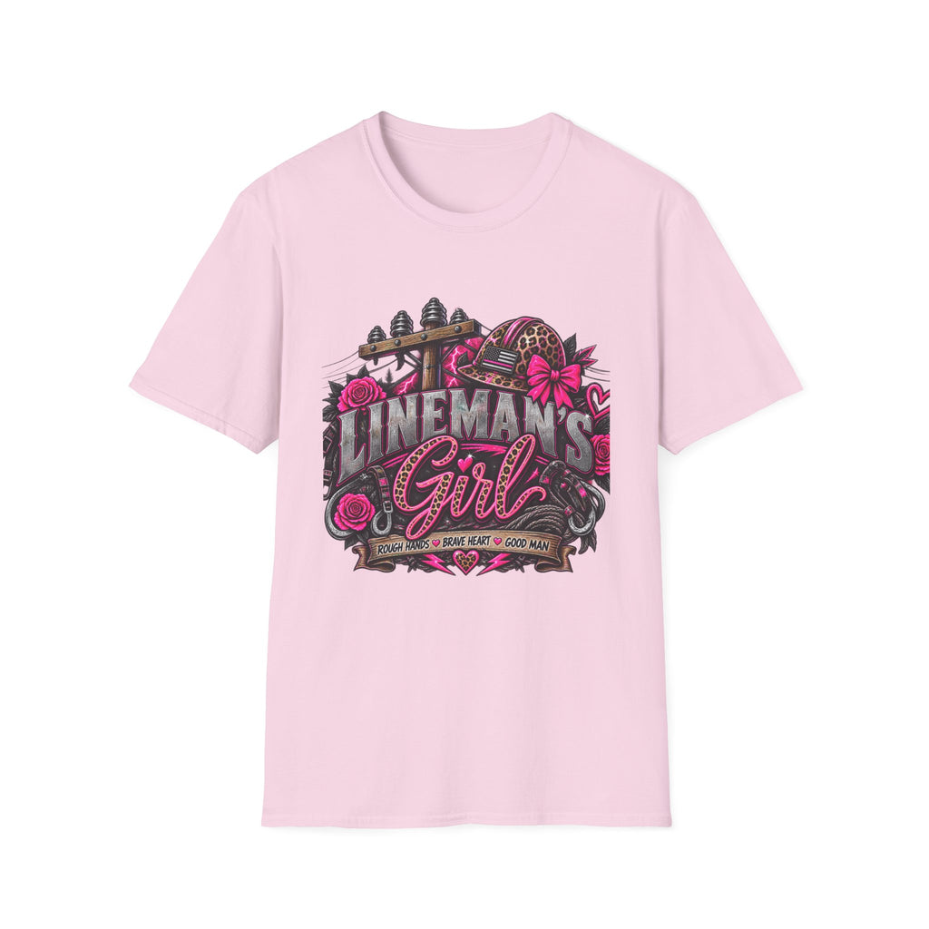 Lineman's Girl T-Shirt — Pink Floral Lineman Crew Tee