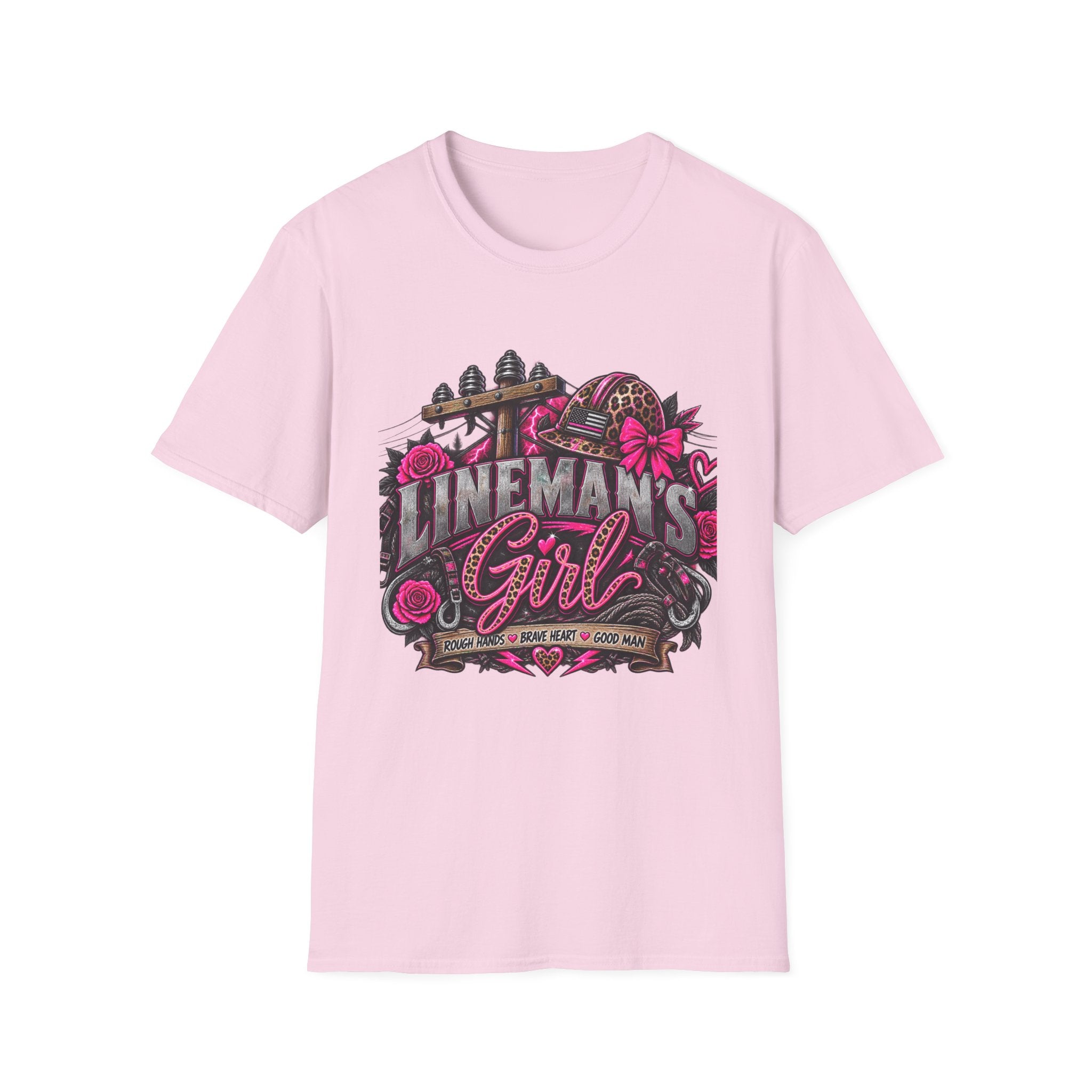 Lineman's Girl T-Shirt — Pink Floral Lineman Crew Tee