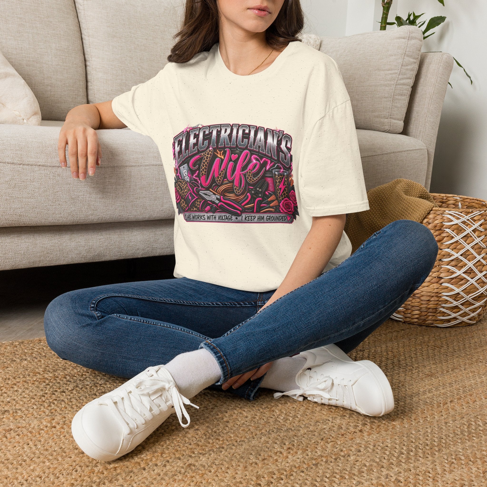 Electrician's Wife T-Shirt — Bold Pink Tradeswife Graphic Tee