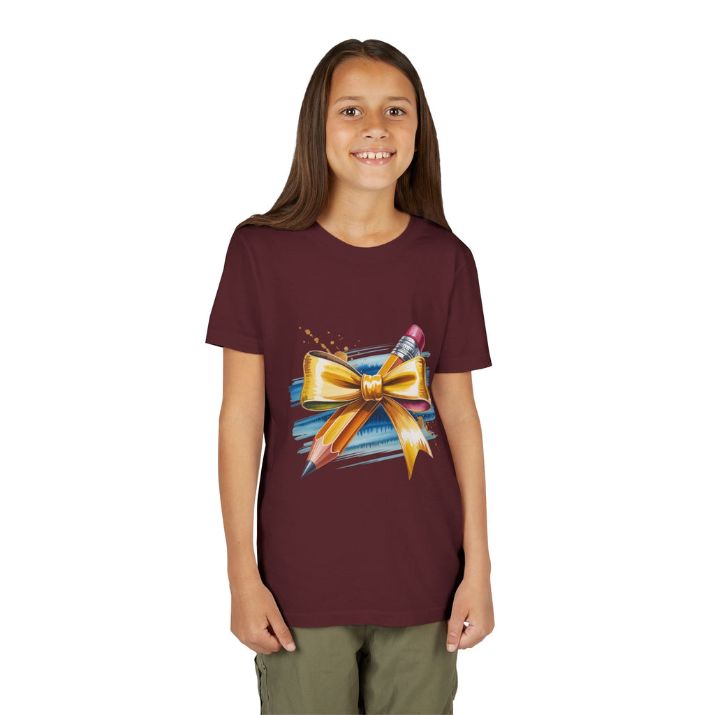 Youth Tee — Pencil with Gold Bow Back-to-School