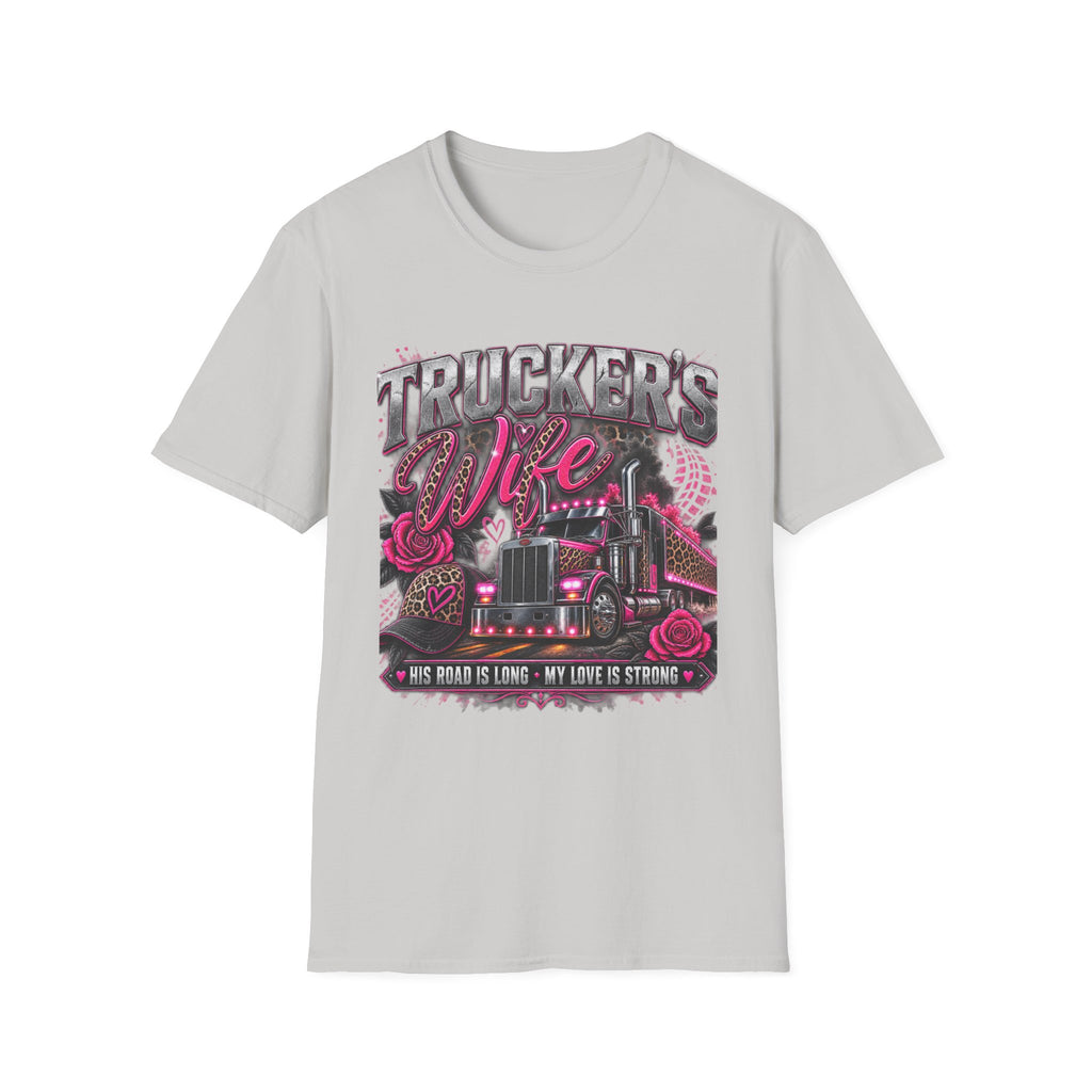 Trucker's Wife T-Shirt — Pink Heart Truck Tee for Trucking Wives