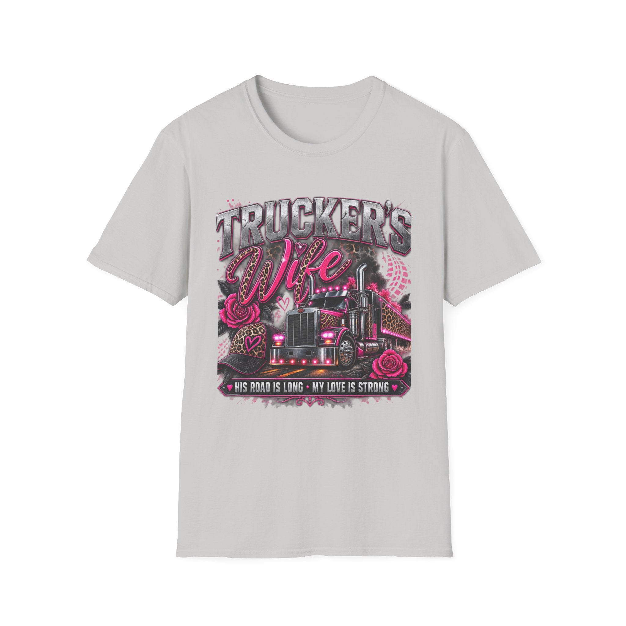 Trucker's Wife T-Shirt — Pink Heart Truck Tee for Trucking Wives