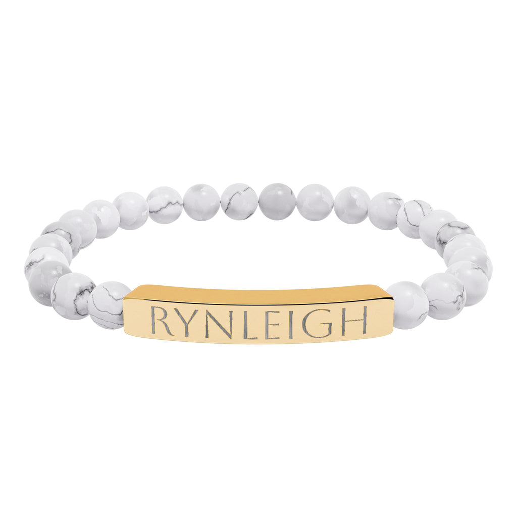 Engravable Natural Stone Bar Bracelet — Personalized Stretch Bead Bracelet