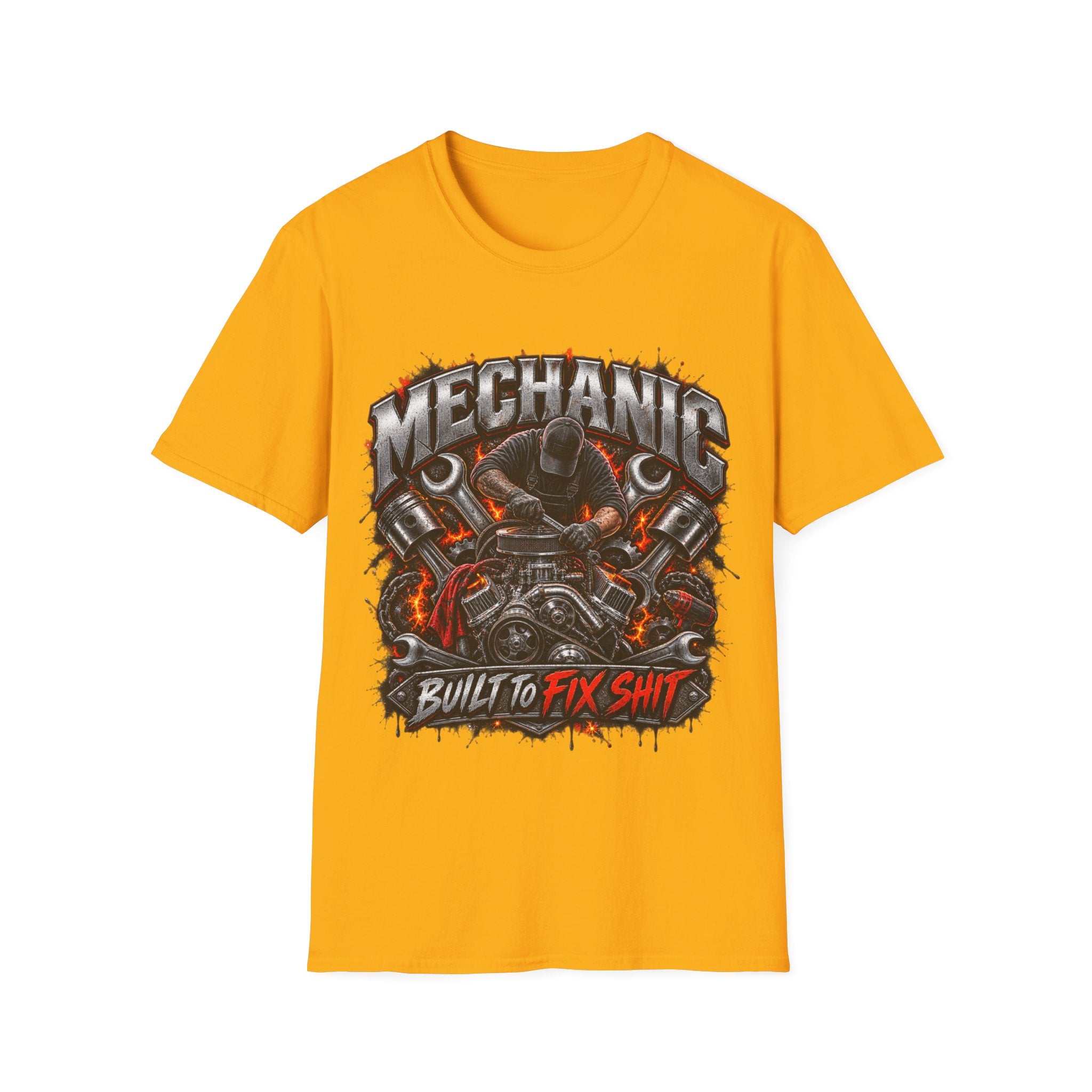 Mechanic T-Shirt — "Built to Fix Sh!t" Garage Wrench Repair Tee