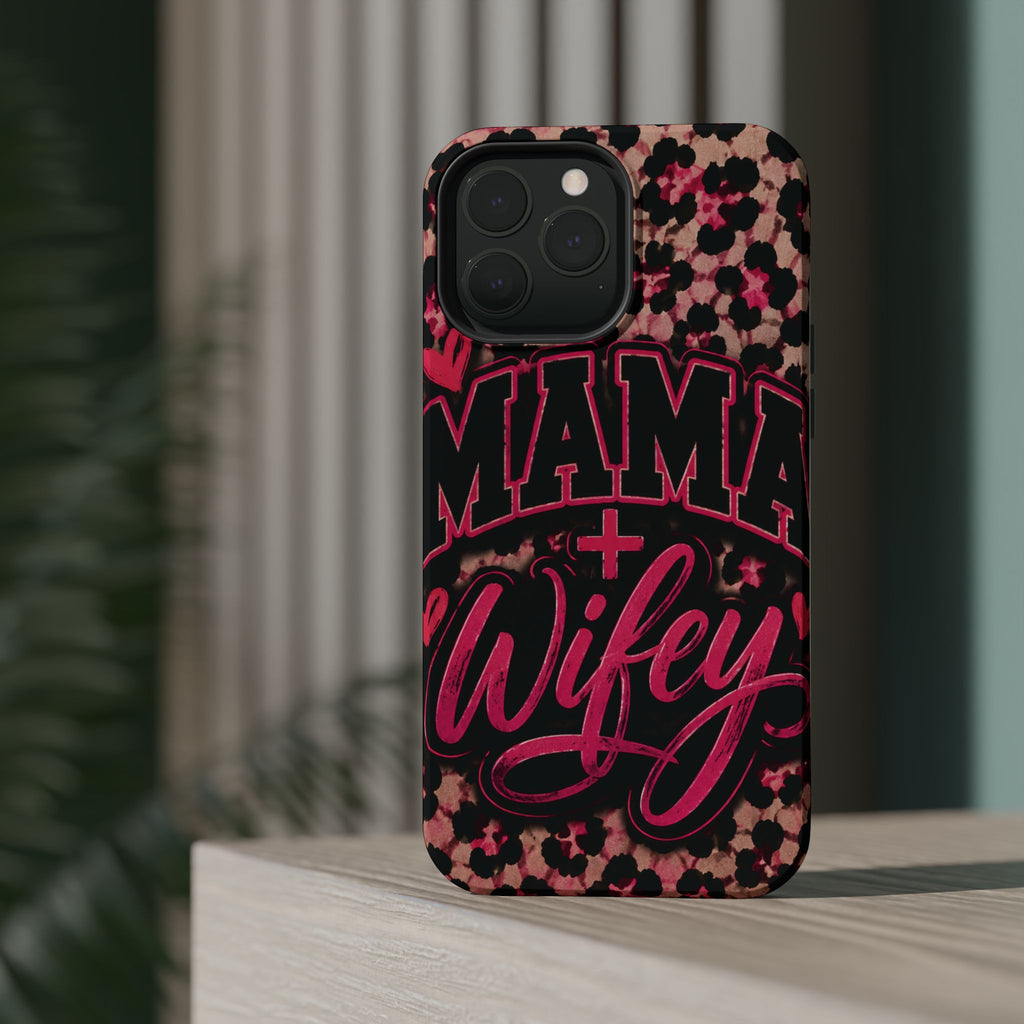 Phone Case — Pink Leopard "Mama Wifey" Magnetic Impact-Resistant Case
