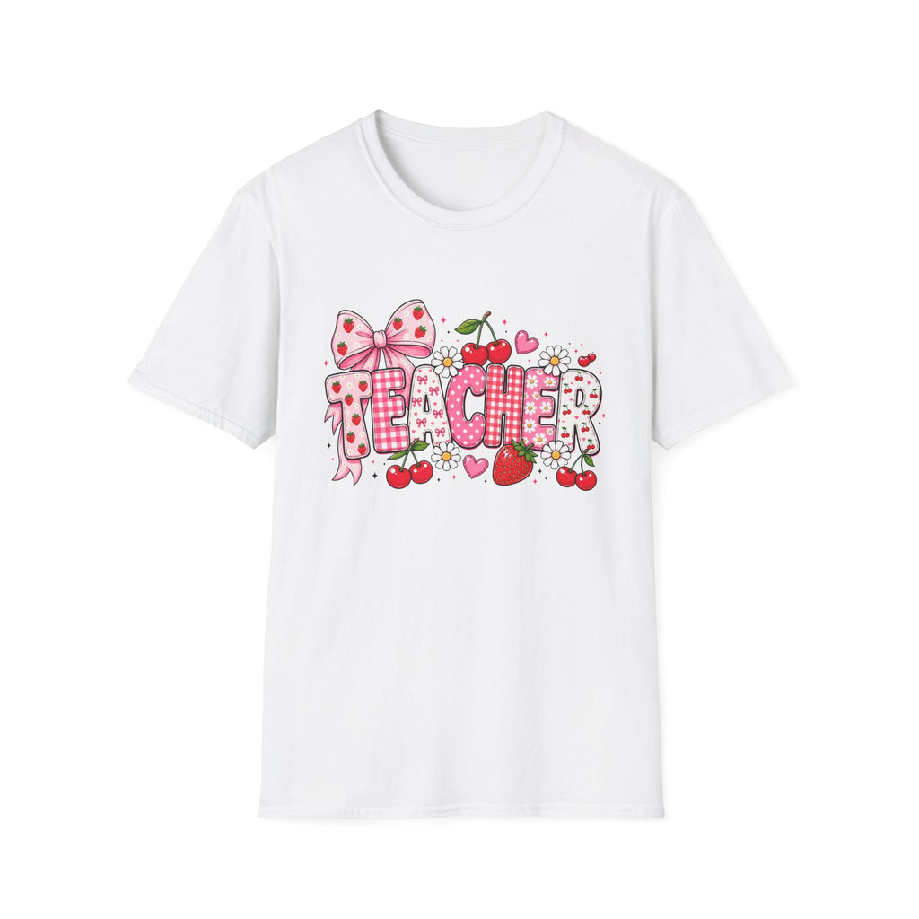 Teacher Graphic Tee — Cute Strawberry & Cherry Floral Design