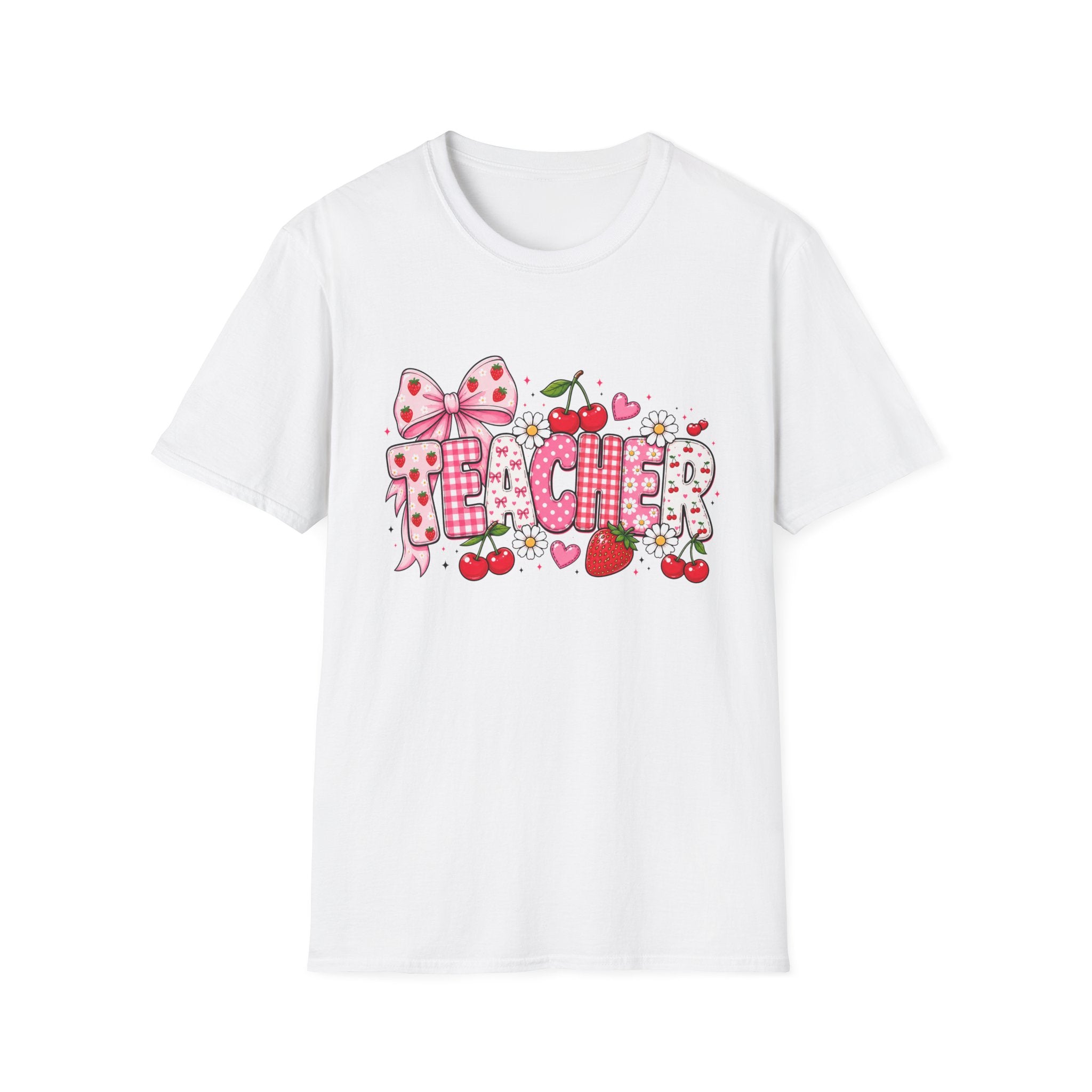 Teacher Graphic Tee — Cute Strawberry & Cherry Floral Design
