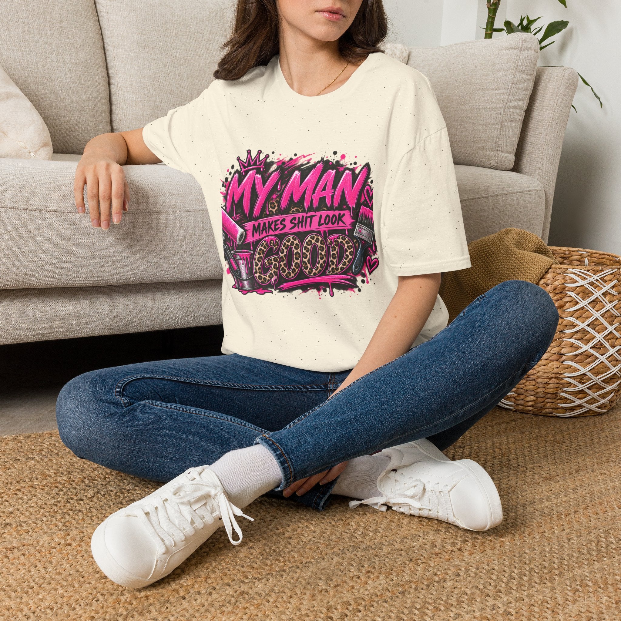 My Man Makes Shit Look Cute T-Shirt — Bold Pink Graffiti Graphic Tee