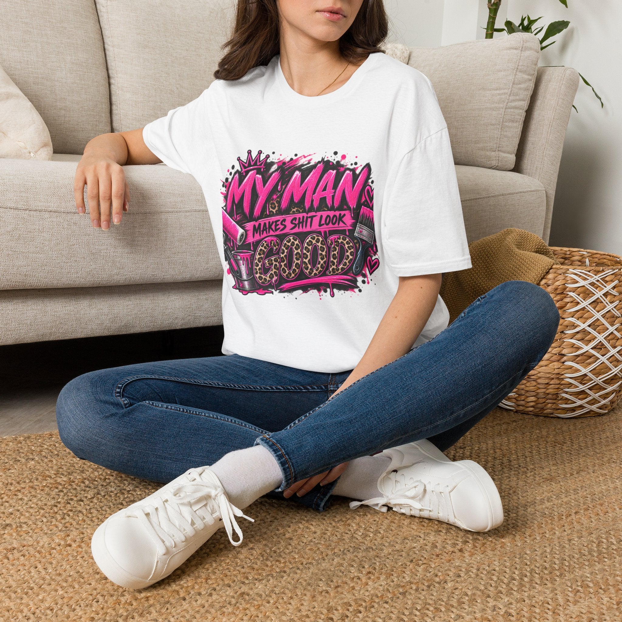 My Man Makes Shit Look Cute T-Shirt — Bold Pink Graffiti Graphic Tee