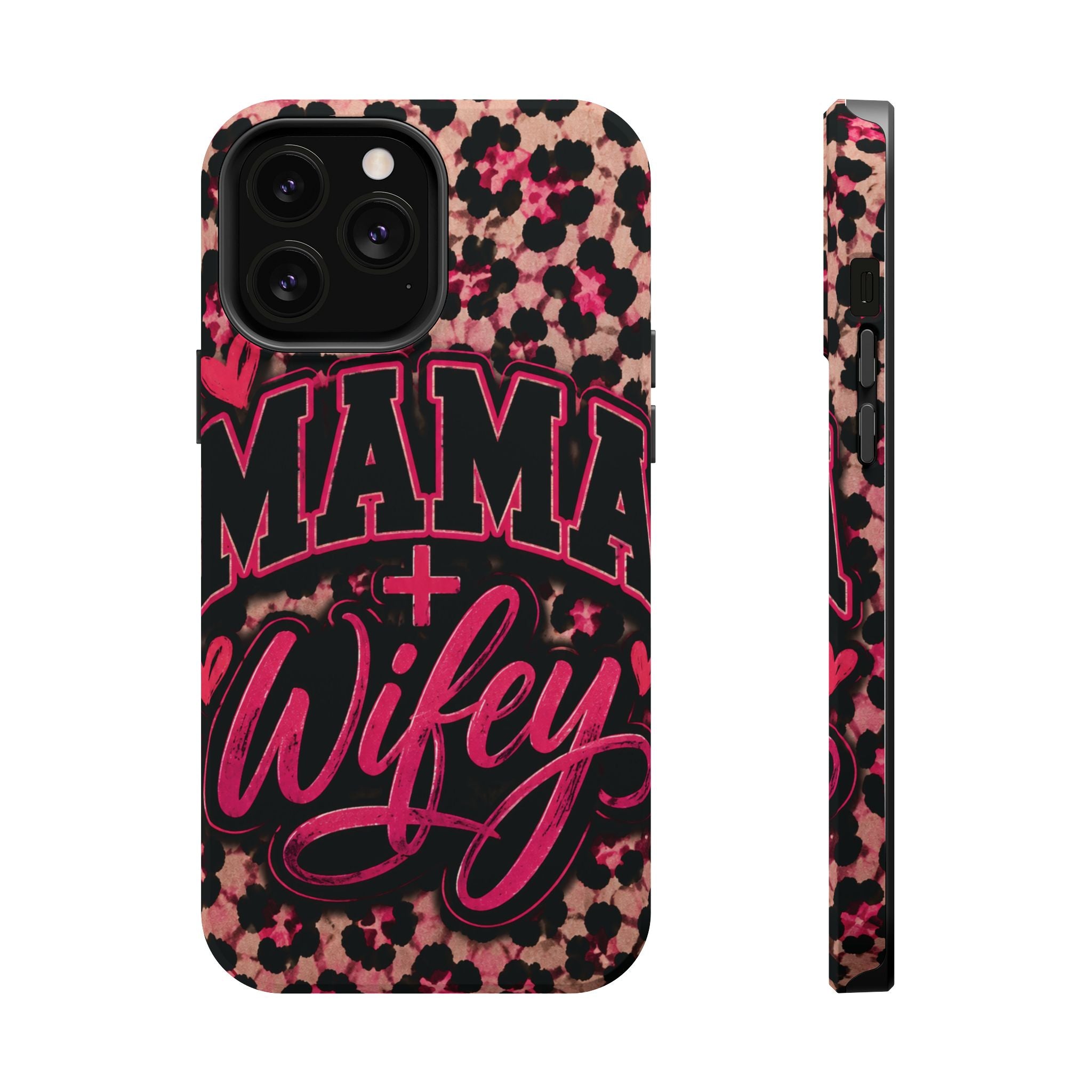 Phone Case — Pink Leopard "Mama Wifey" Magnetic Impact-Resistant Case