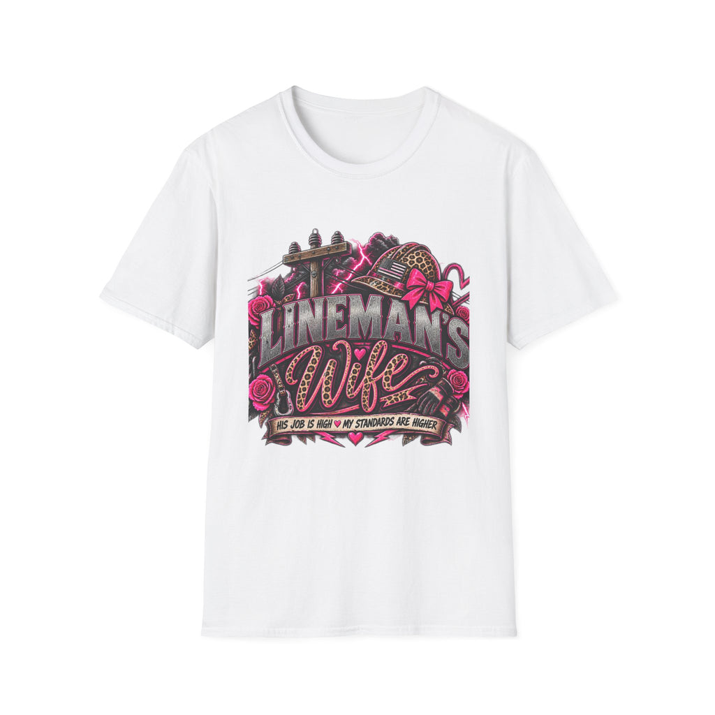 Lineman's Wife T‑Shirt — Pink Floral Lineman Crew Design