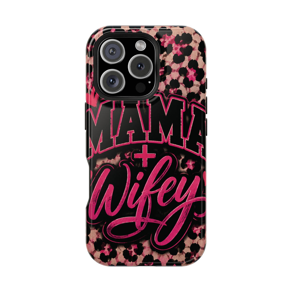 Phone Case — Pink Leopard "Mama Wifey" Magnetic Impact-Resistant Case