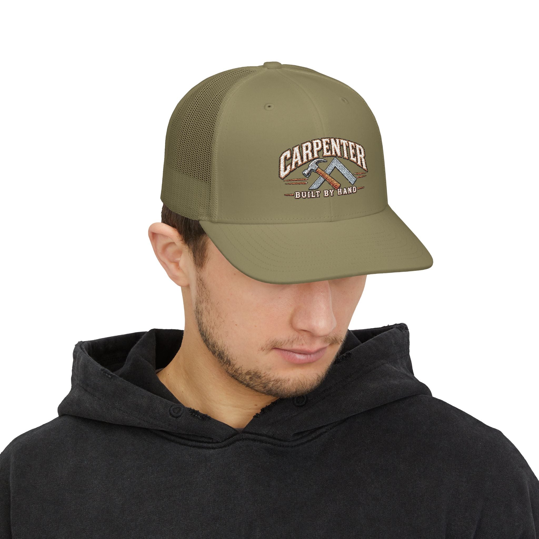 Carpenter Trucker Cap – 'Built By Hand' Embroidered Snapback