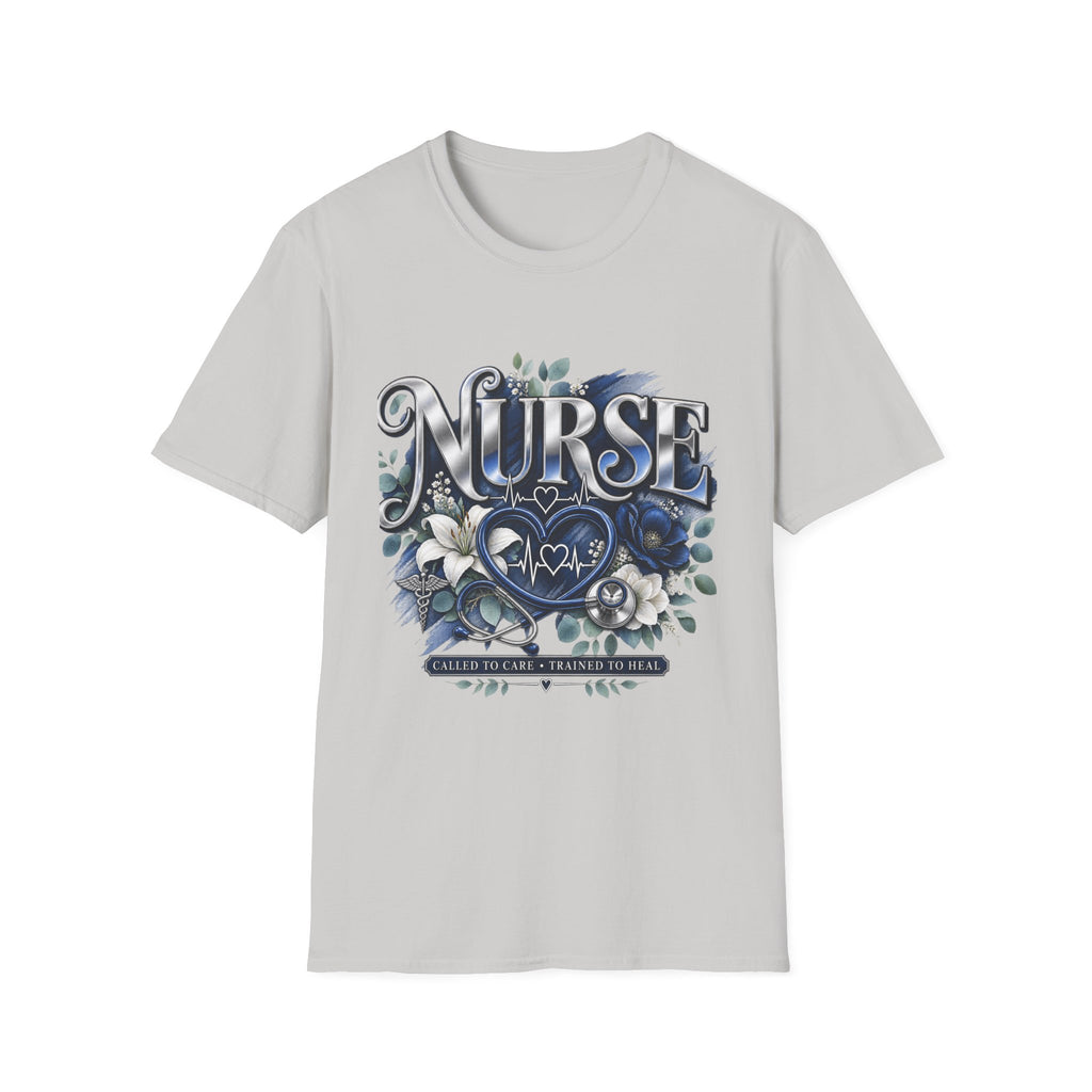 Nurse Floral Heart T‑Shirt — Blue Script Medical Pride Tee