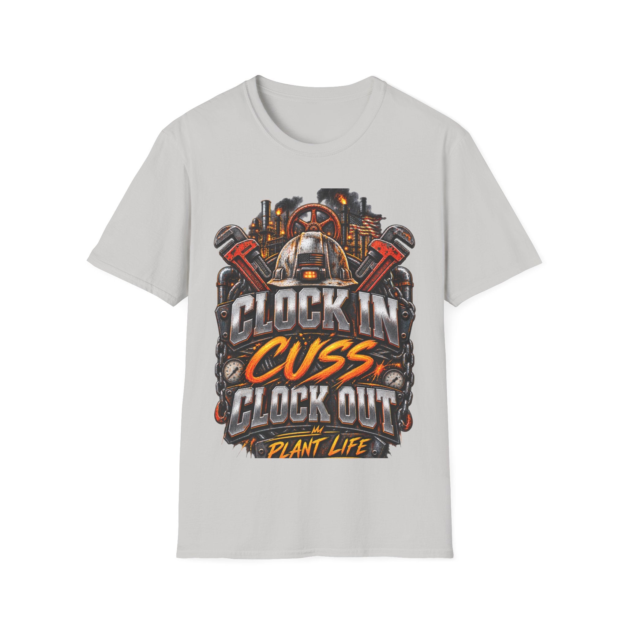 Clock In, Cuss Out Mechanic T‑Shirt — Vintage Industrial Worker Design