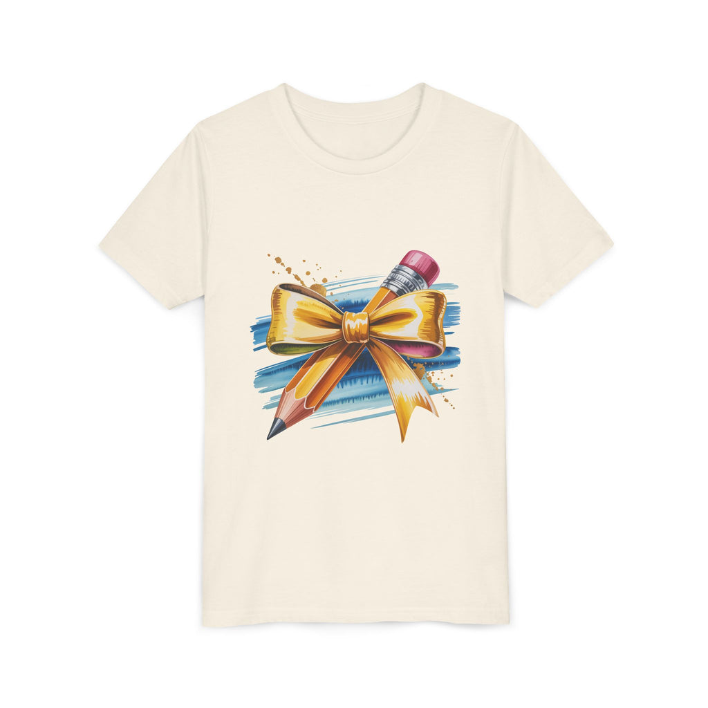 Youth Tee — Pencil with Gold Bow Back-to-School