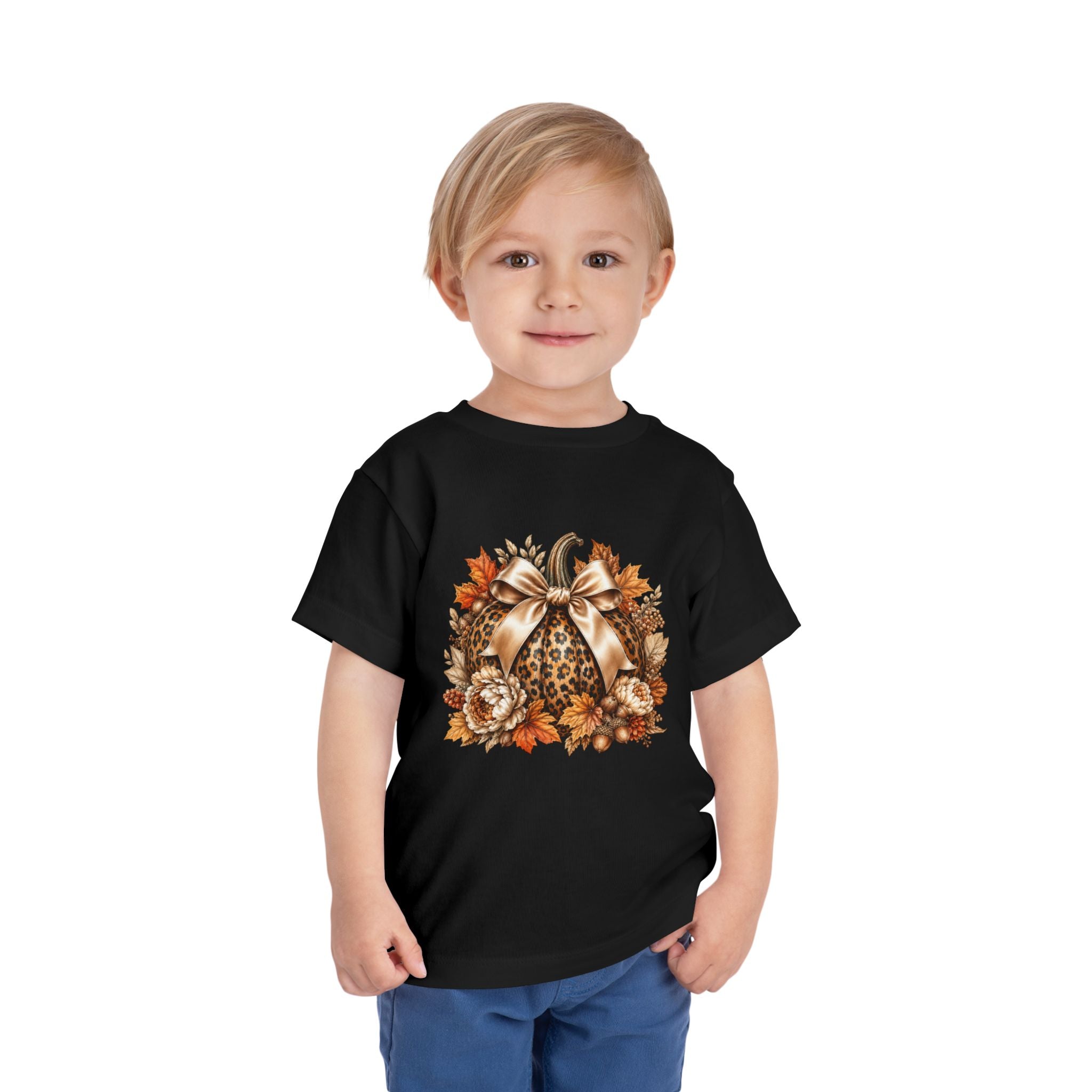 Toddler Tee — Leopard Pumpkin Fall Floral Design