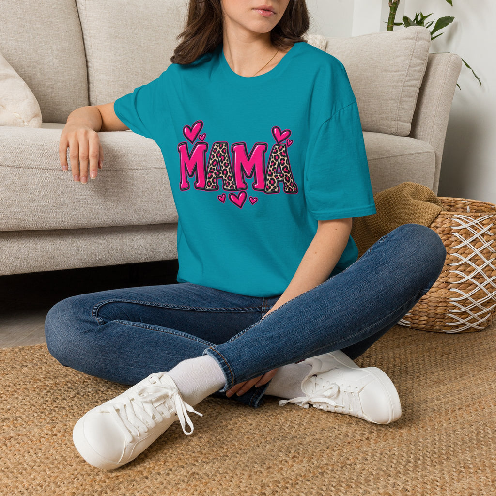Mama Leopard Heart T‑Shirt — Cute Pink Mama Graphic Tee for Mothers’ Day