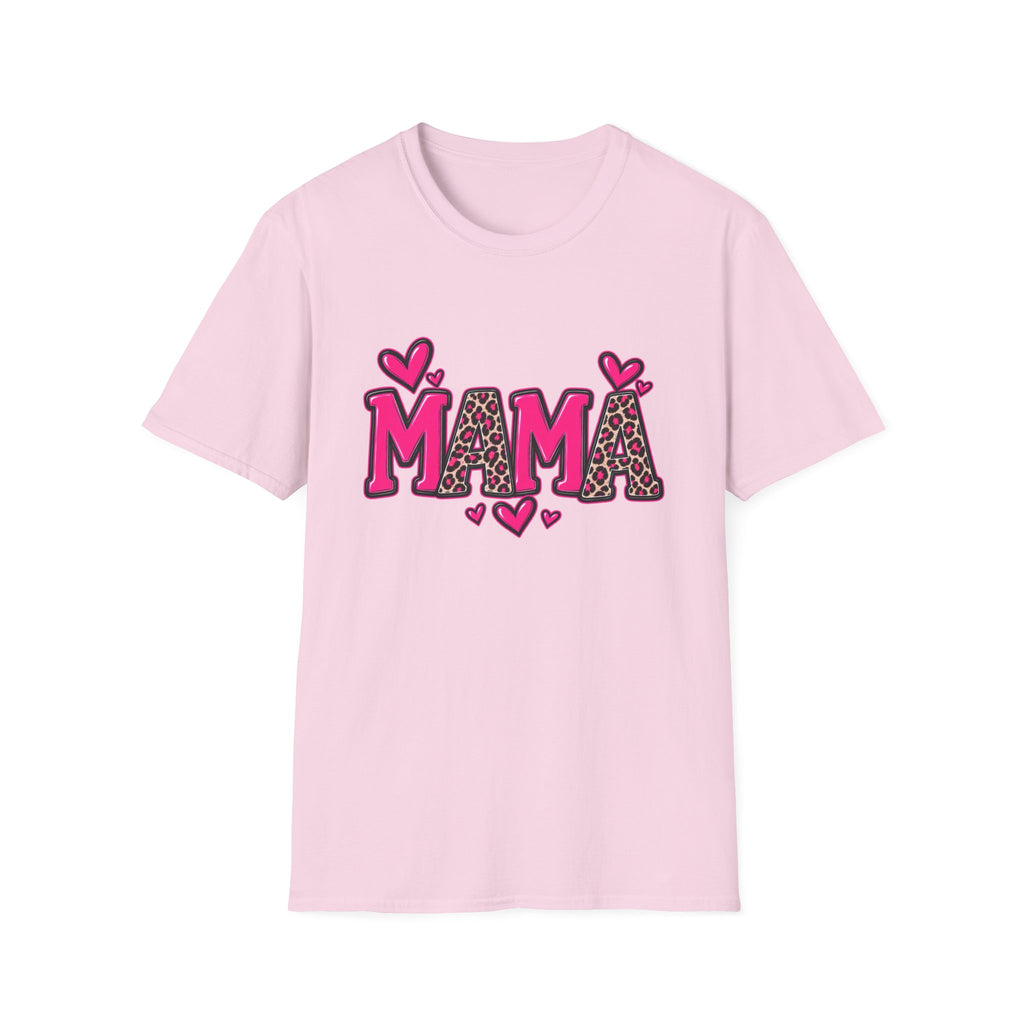 Mama Leopard Heart T‑Shirt — Cute Pink Mama Graphic Tee for Mothers’ Day