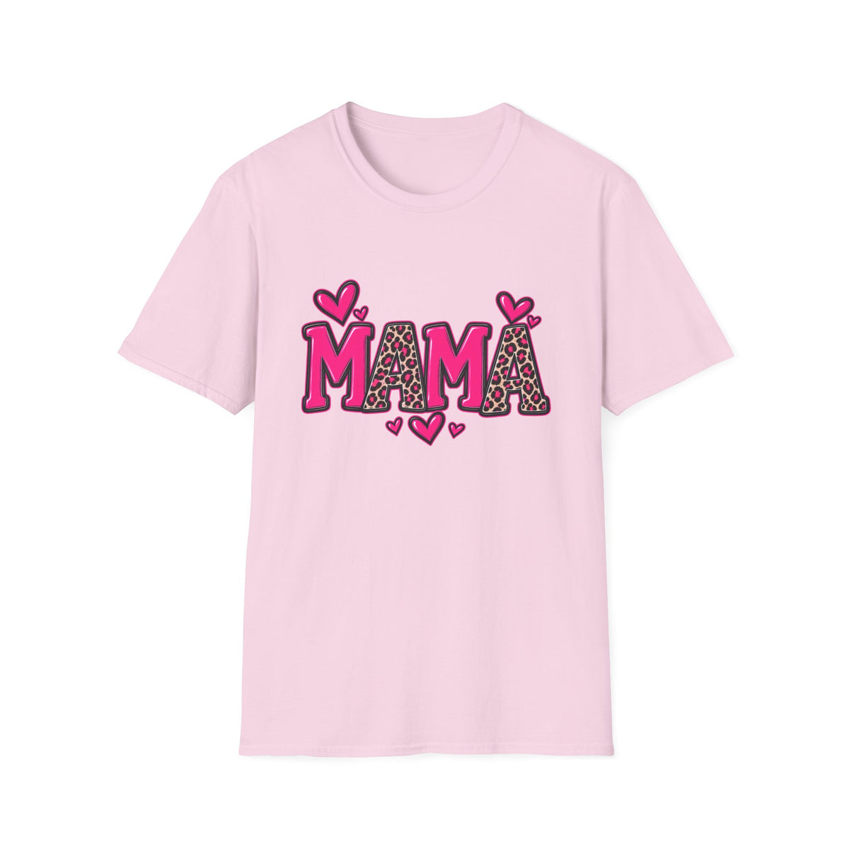 Mama Leopard Heart T‑Shirt — Cute Pink Mama Graphic Tee for Mothers’ Day