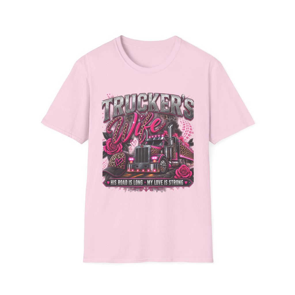 Trucker's Wife T-Shirt — Pink Heart Truck Tee for Trucking Wives